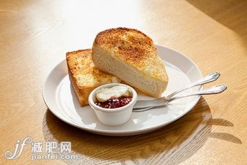 面包,早餐,黄油,甜点心,食品_gic10344692_Toast with jam on dish_创意图片_Getty Images China